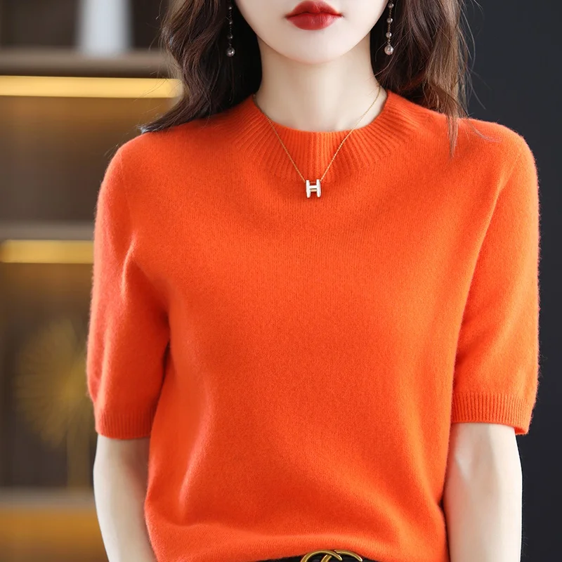 2023 Free Shipping Short Sleeve Women Turtleneck Wool Sweaters Standard Pullovers Winter Knitting Clothing New Arrival Cashmere