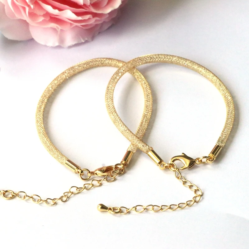 

5Pcs/Fashion Mesh Crystal Bracelet Chain Copper Silk Tube Bangle Handmade DIY Jewelry Making Supplies Wholesale