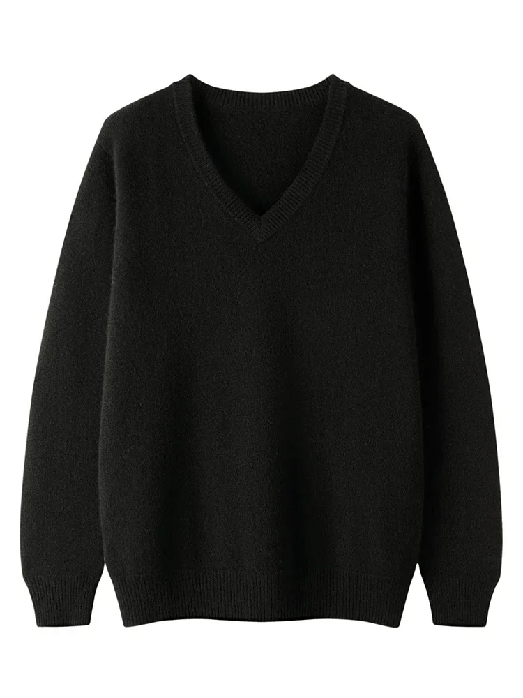 

Men's V-neck Pullover Sweater Autumn Winter 100% Cashmere Knitwear Long Sleeve Basic Smart Casual Soft Thickened Warm Clothes