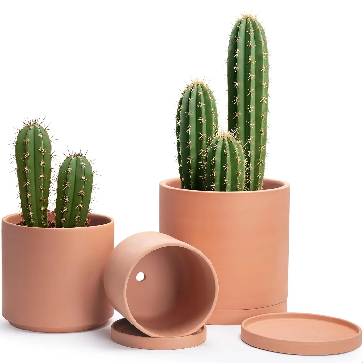 

Горшки для растений D'vine Dev Terracotta, 8,3, 10 и 12 дюймов, круглые цилиндрические кашпо с дренажем и поддоном, 40-T-D-0