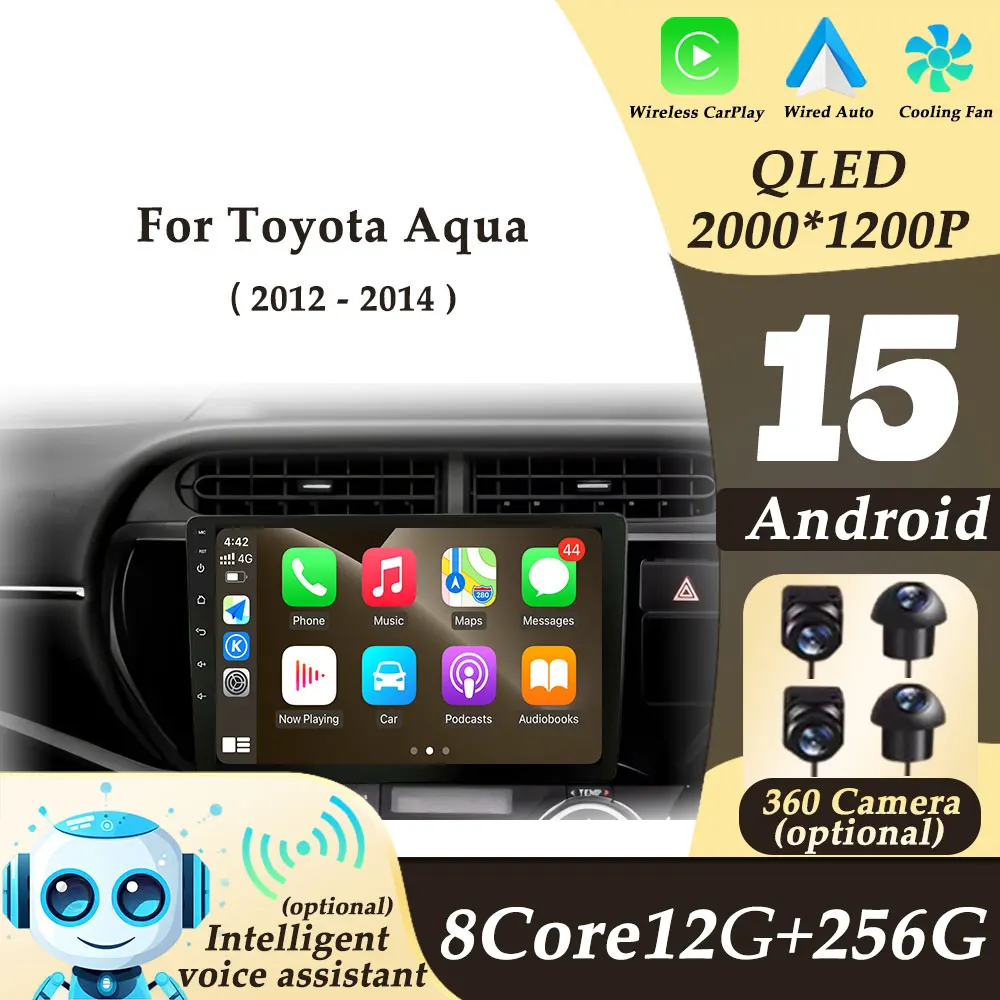 

Right Hand Drive Android 15 for Toyota Aqua 2012-2014 Wireless CarPlay Car Radio Multimedi Player 2K QLED Split Screen No 2 din