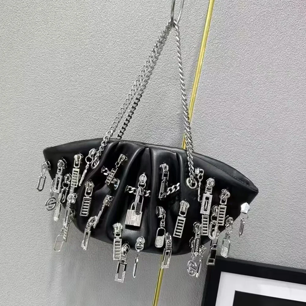 

Punk Style Ruched Dumpling Armpit Bags for Women NEW 2025 Multi Zipper Head Decoration Women's Shoulder Bags Designer Handbags
