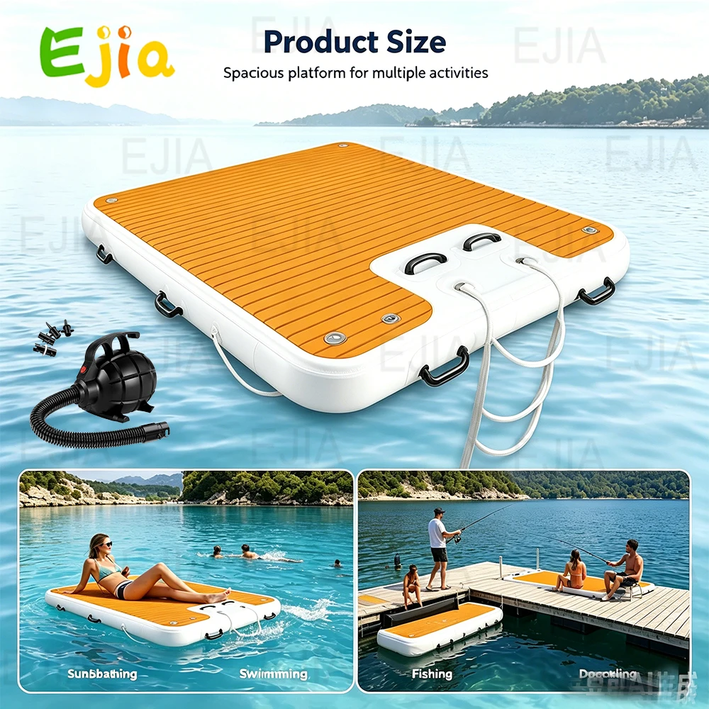 3x2x0.2m Inflatable Floating Dock Platform Drop Stitch Air Mat Water Floating Island with Ladder Non-slip EVA for Swimming Boat