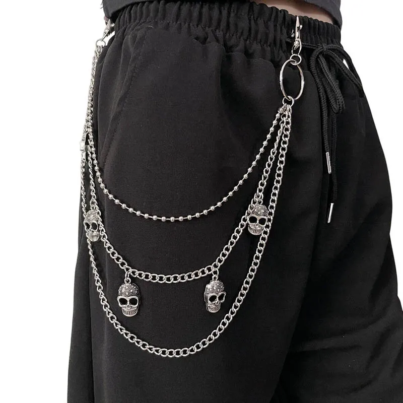 Vintage Punk Skull Pants Waist Chain Men Cool Jeans Chain Keychain Wallet Chain Gothic Biker Fashion Accessories