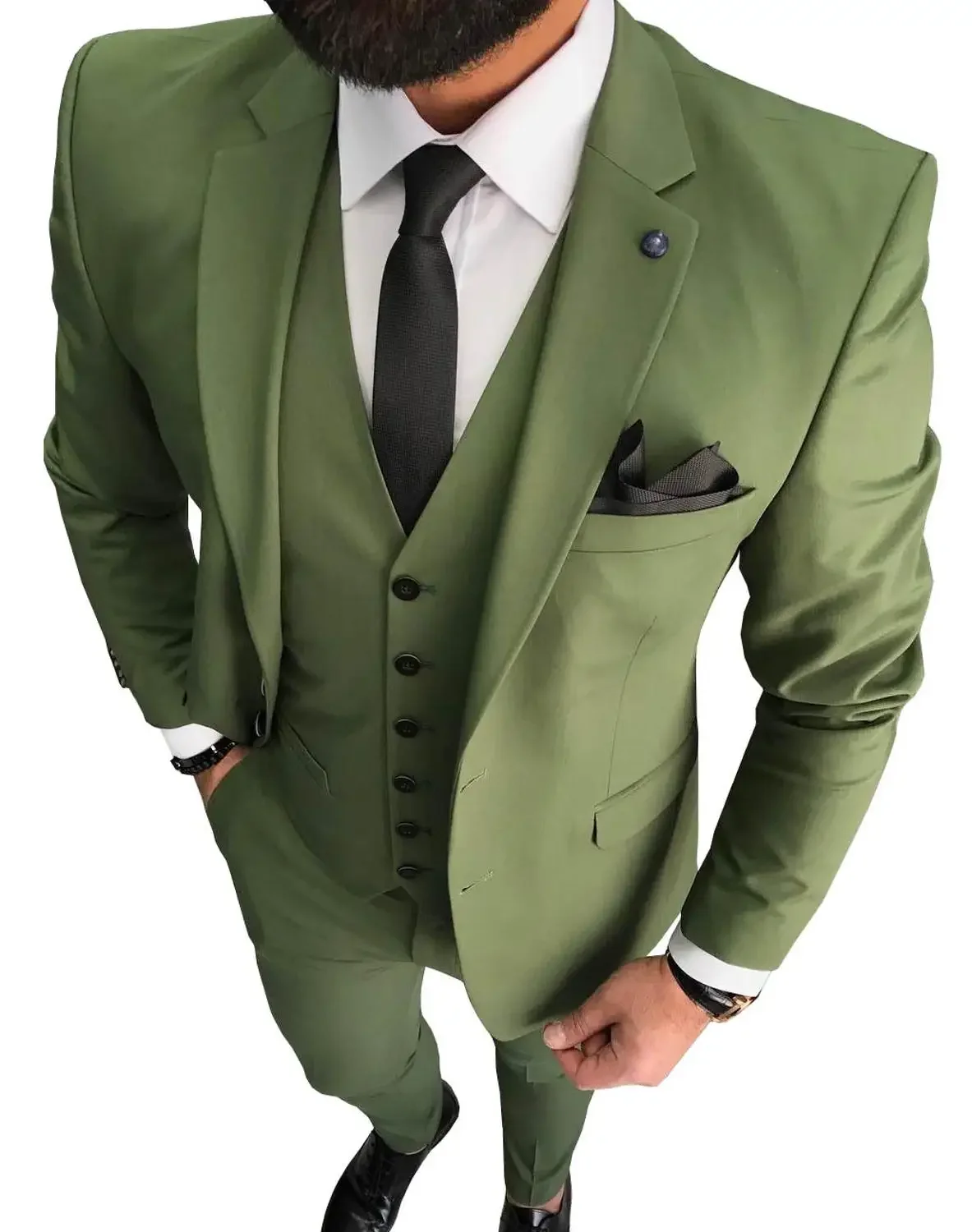 

Arm Green Business Men's Suits Slim Fit High Quality Wedding Blazer Hombre Groom Prom Party 3 Piece Set Jacket Pants Vest Custom