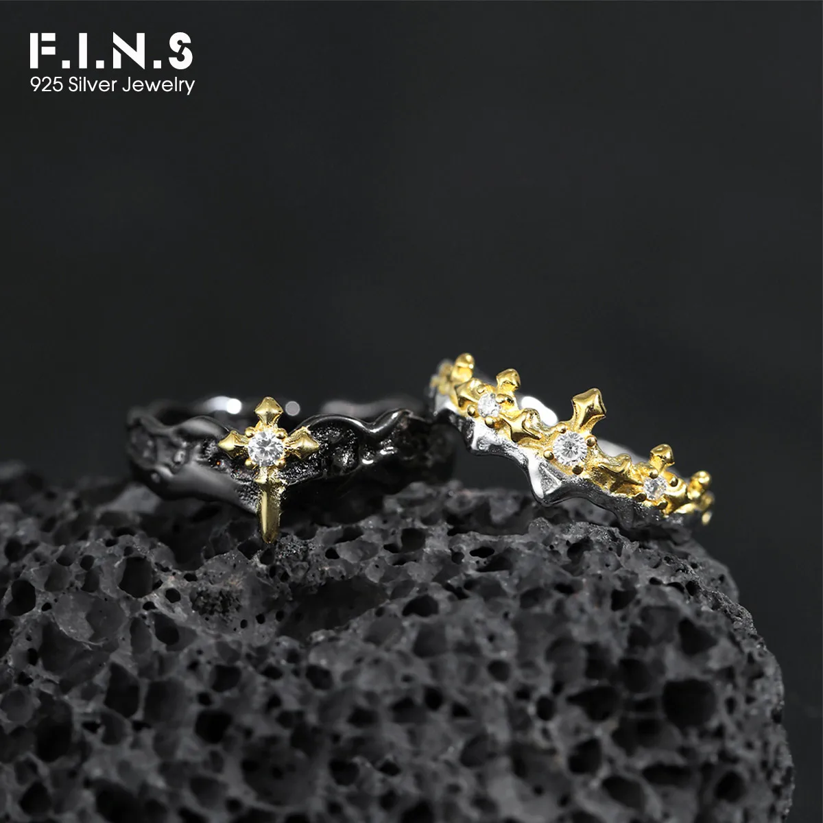 F.I.N.S الأميرة والفارس S925 فضة زوجين خواتم الرجعية فصل اللون القديم مفتوحة قابل للتعديل غرامة مجوهرات هدايا