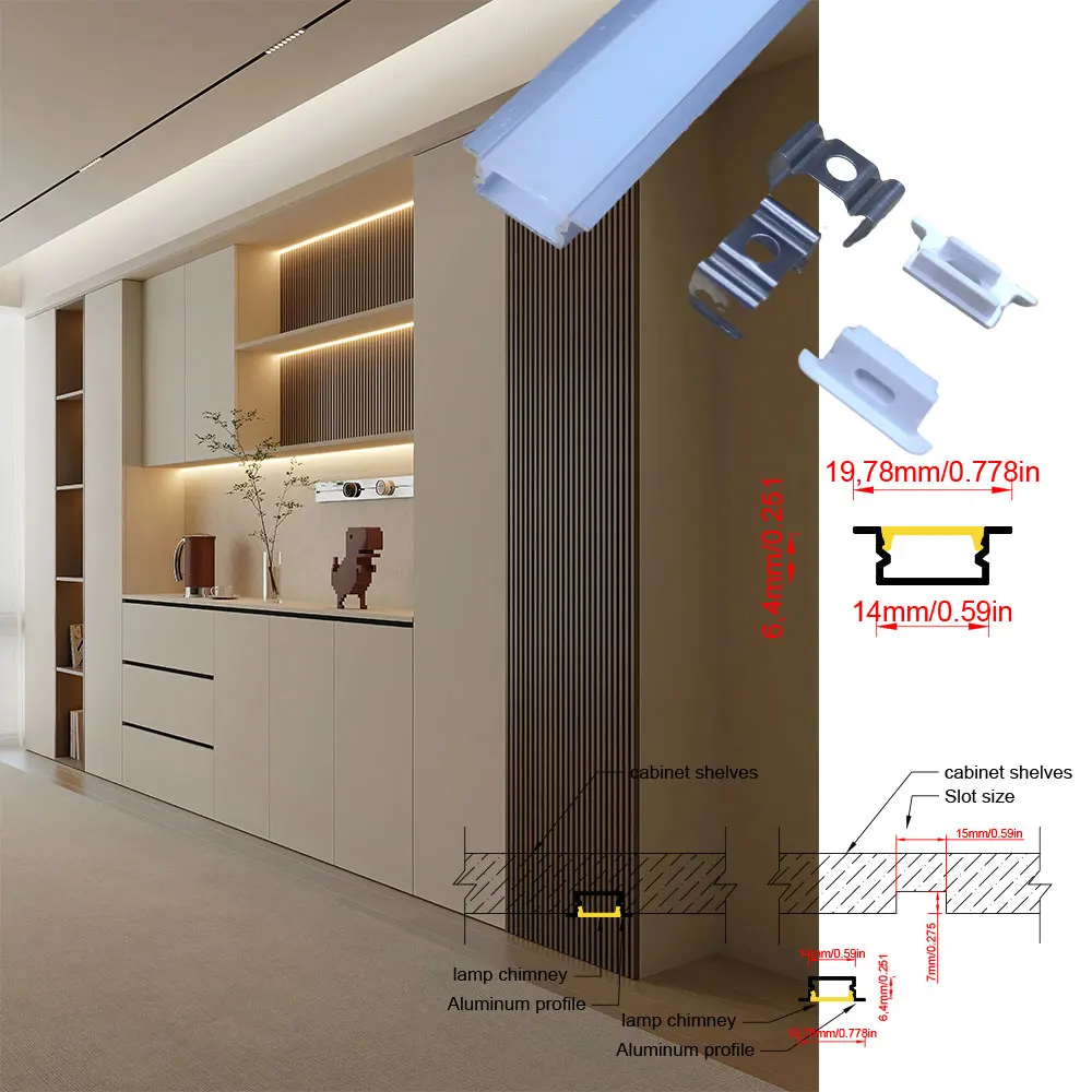 14x7mm  0.5m Aluminum Profile LED Strip Light Designed for Embedded Installation Suitable for Kitchen Cabinets and Wine Cabinets