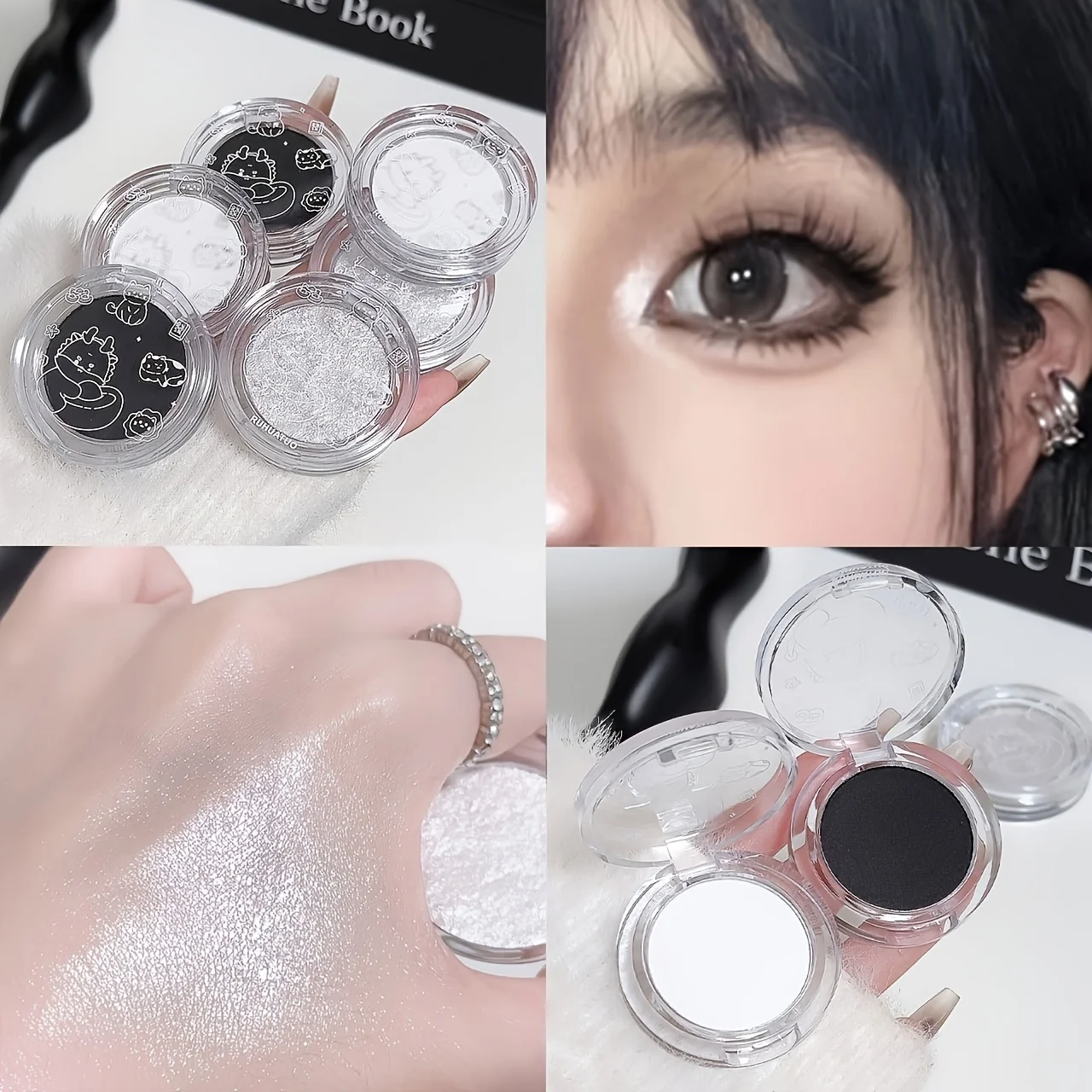 Shimmery Monochrome Eyeshadow With Fine Glitter, Shining Naturally, Waterproof And Long-lasting,White Black Eyeshadow