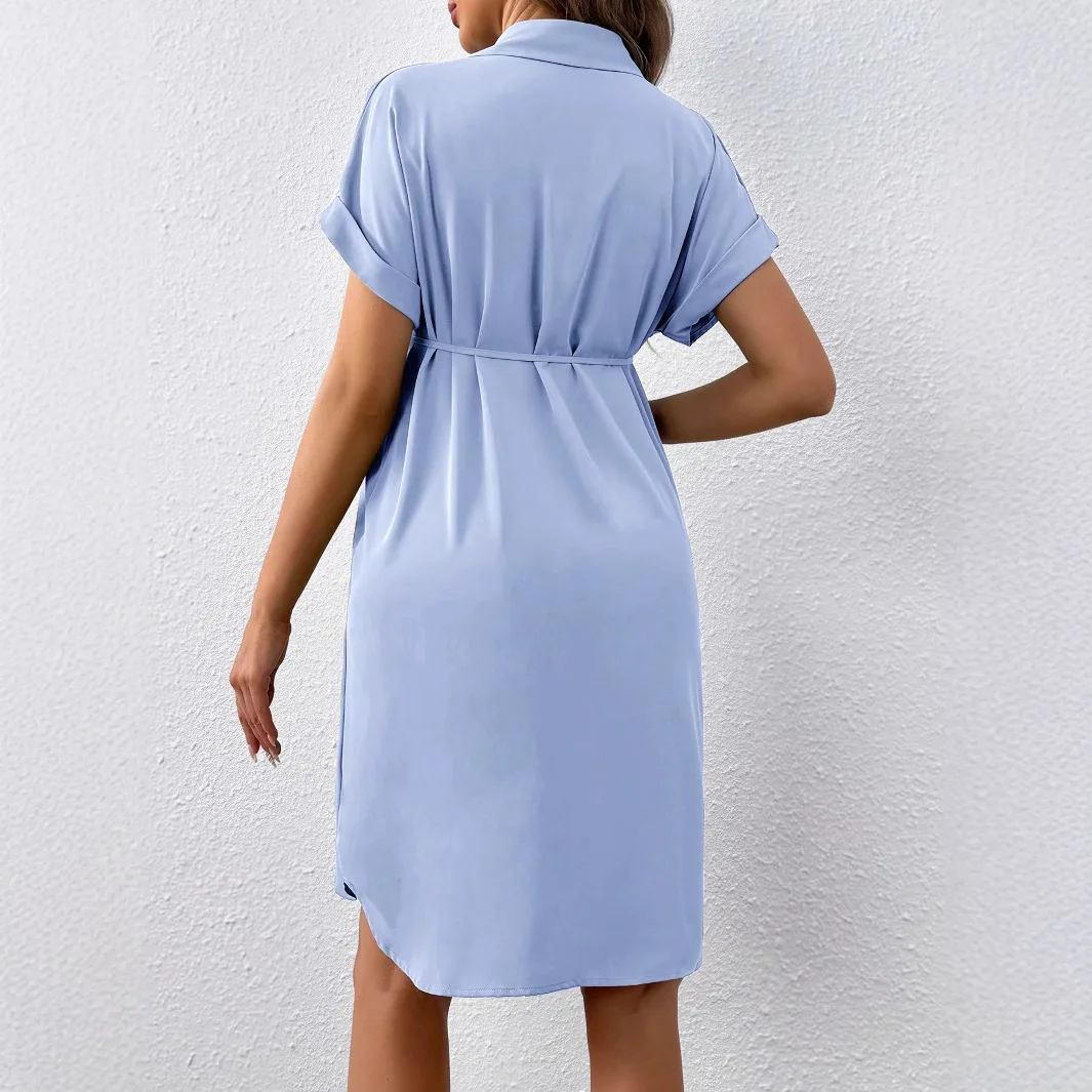 Maternity Pregnant Women Solid Elegant Dress Short Sleeve Single-breasted Lapel Shirt Dresses Summer Casual Pregnancy Clothing