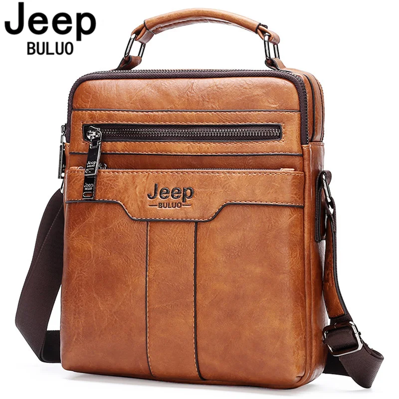 

JEEP BULUO High quality Tote bag Crossbody Shoulder Bags Split Leather Handbag Fashion Business Man Messenger Bag