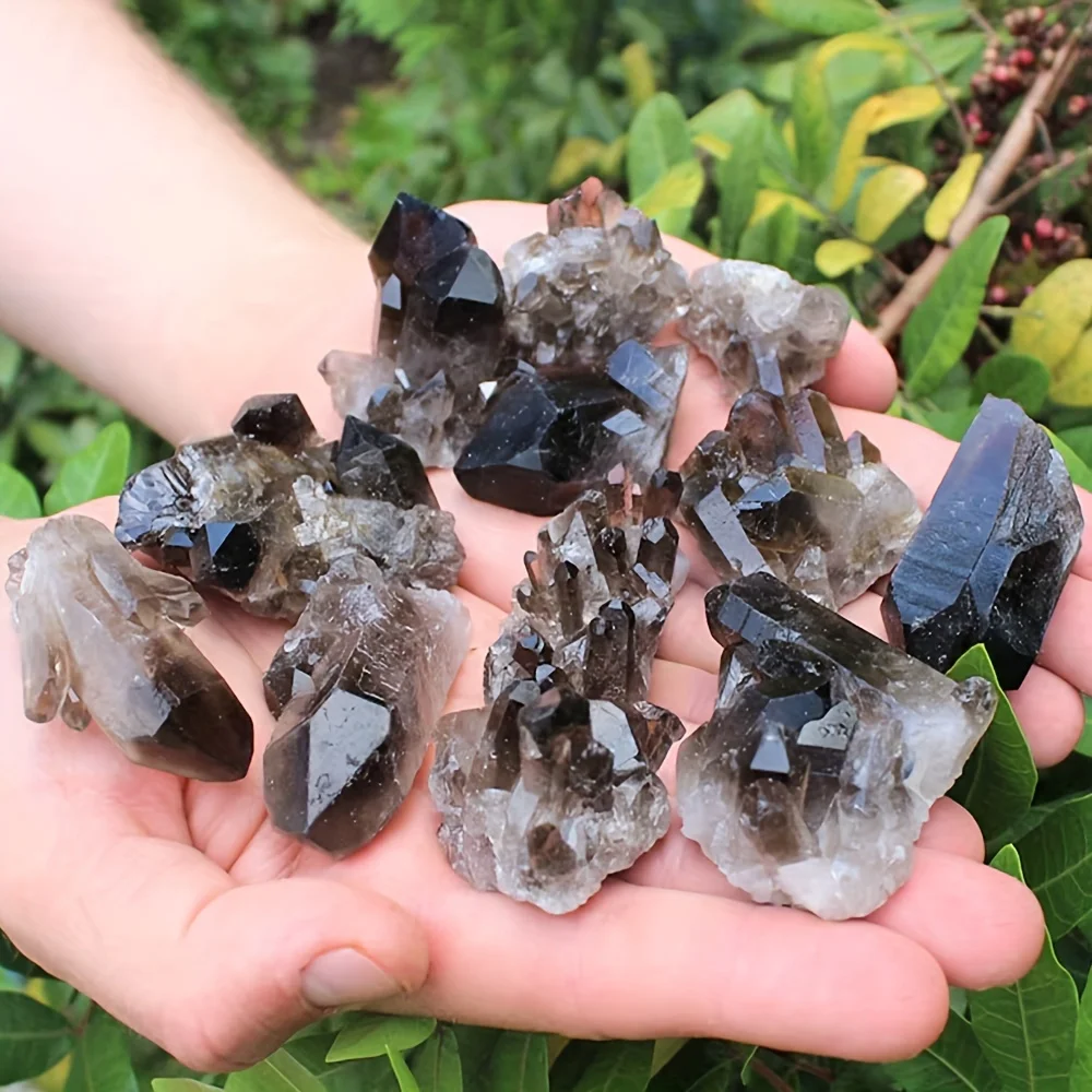 1pc Smokey Quartz Cluster - Raw Unpolished Translucent Gradient Mineral Specimen with Black Veins, Home Decor, Holidays Day Gift