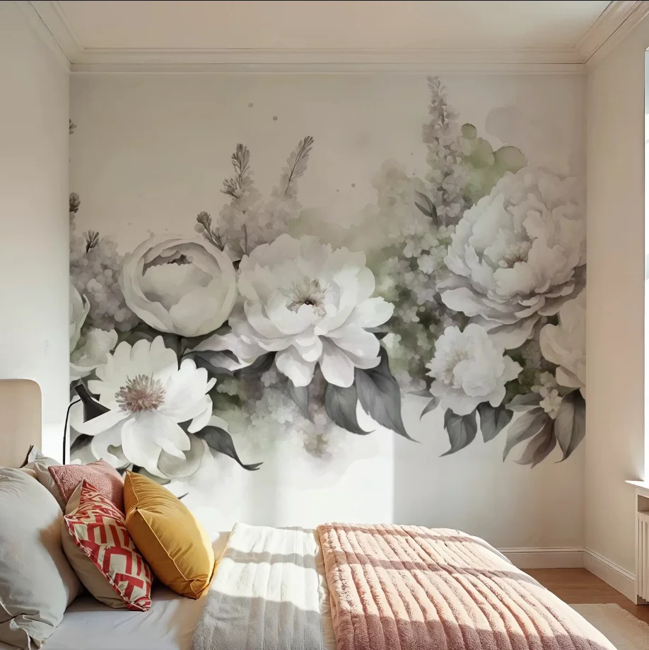 Customized size mural hand-painted watercolor peony flower wallpaper home decoration large flower decoration painting 3d murals