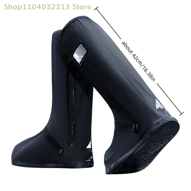 1Pair Black Waterproof Reflective High Top Rain Boot Shoe Covers Reusable for Motorcycle Cycling Bike Clear Wear Dust Protection