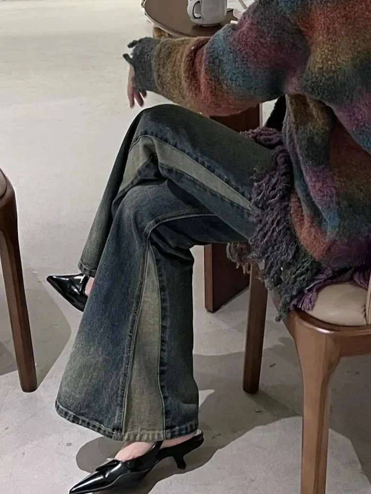 Flare กางเกงยีนส์ผู้หญิงเซ็กซี่ Paneled ความงามฤดูร้อน Lady Vintage กางเกงเอวสูง Feminino All-match เกาหลีสไตล์เรียบง่ายทุกวัน