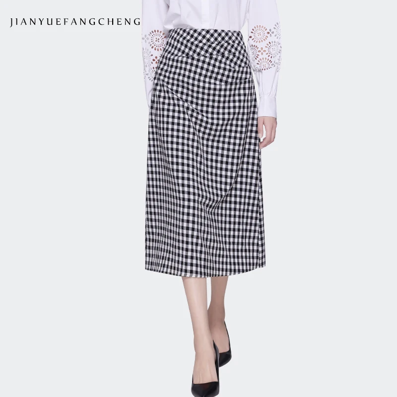 Simple Style Women' Spring Summer Checkered Cotton Skirt High Waist A-line Mid-length Casual Vintage Plaid Skirts