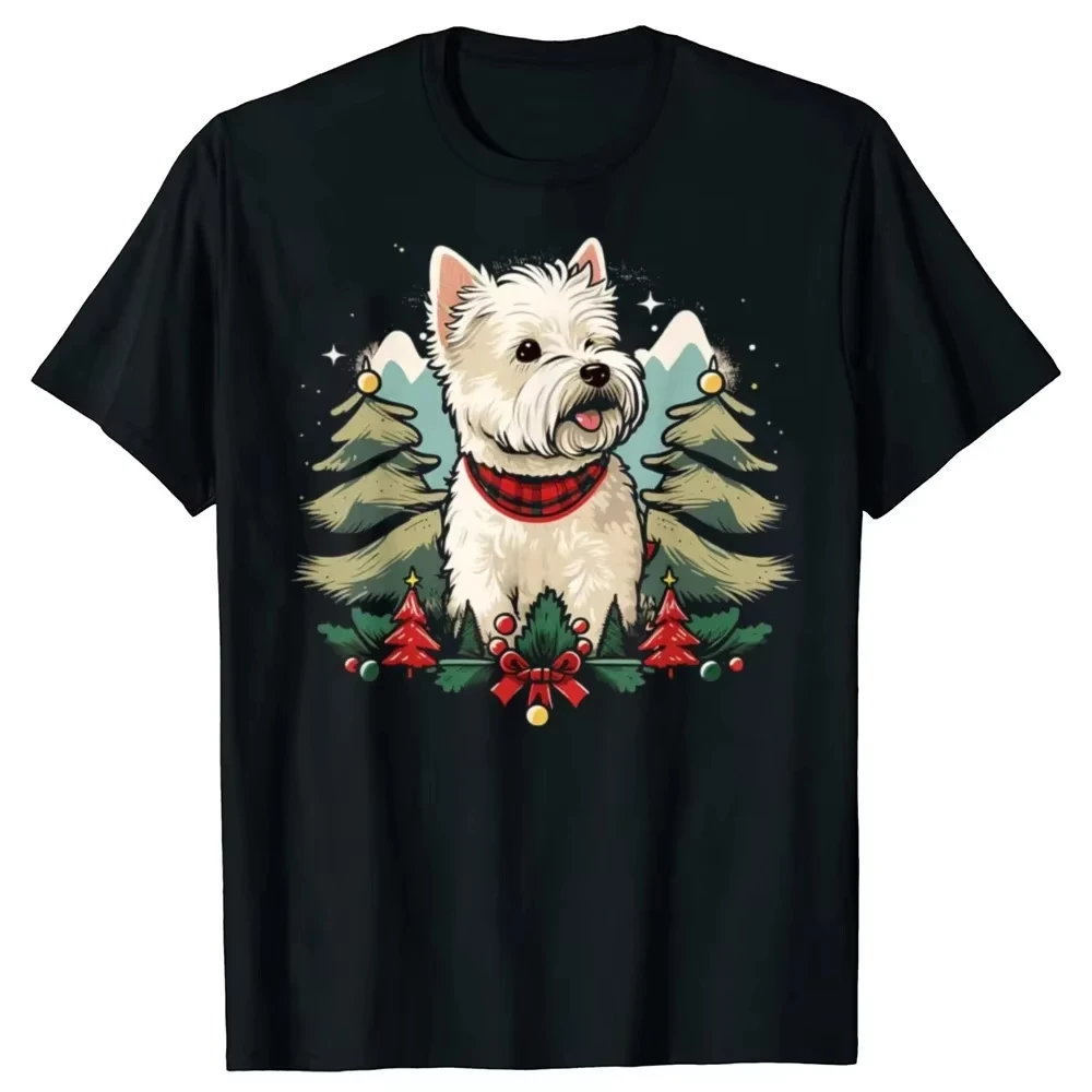 Xmas West Highland White Terrier Christmas Vintage Westie Dad Shirt for Women Dog Lover Gift Short Sleeve Streetwear T-Shirt Y2K