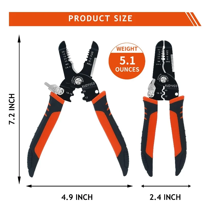 5-In-1 Wire Stripper Tool, 10-20 AWG 7''Multifunctional Electrician Stripper for Stripping Cutting  Crimping Sharpening Clamping