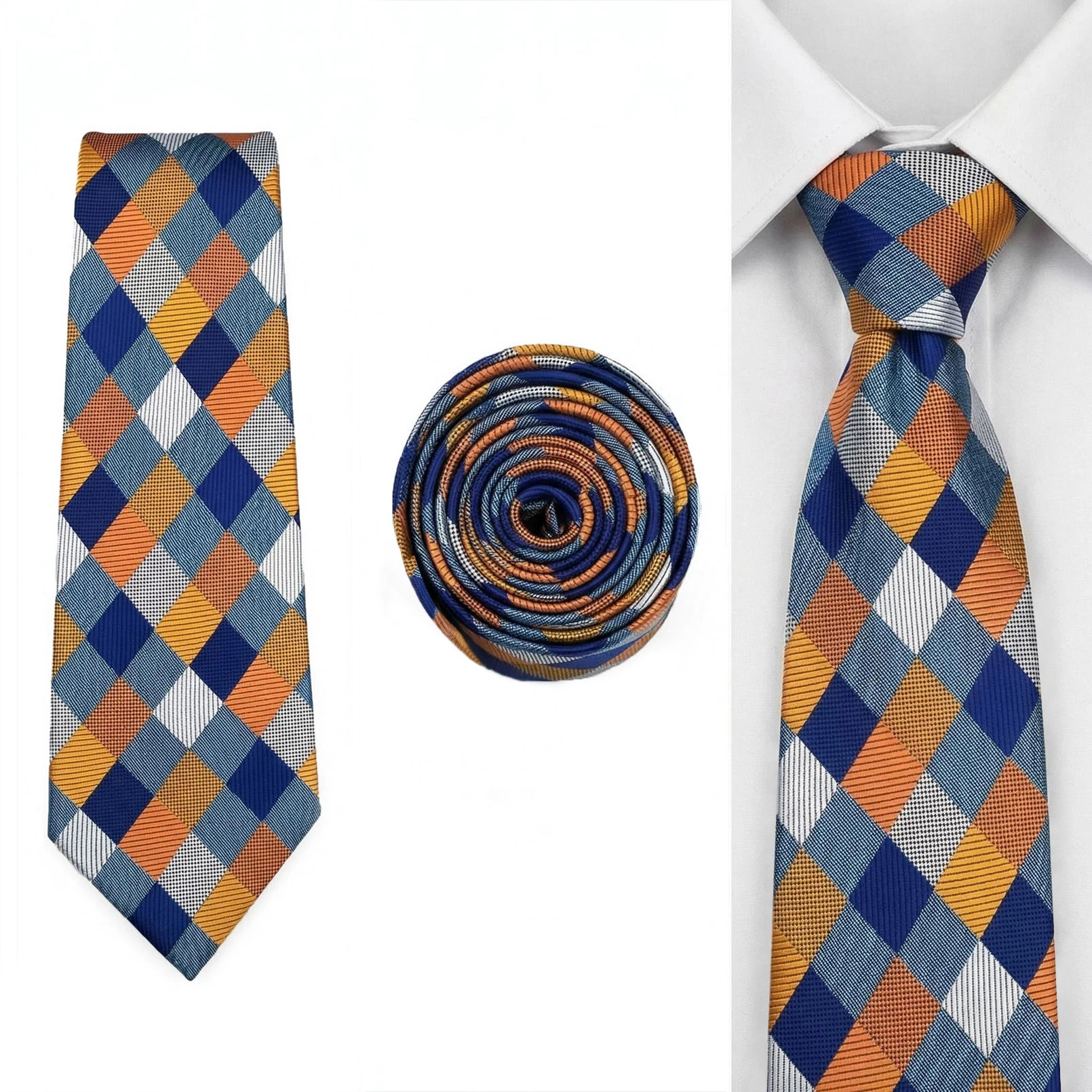 Multicolor Tie Set for Men Pocket Square Necktie Set Checked Causal Party 160cm Extra Long XL Slim 6cm Dropshipping Gravatas