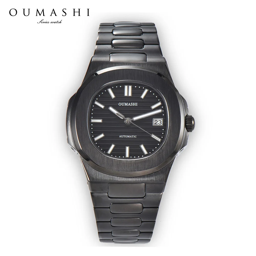 

NH35 watch Black Stainless steel automatic mechanical watch NH35 movement Green luminous Sapphire glass waterproof Men's watch