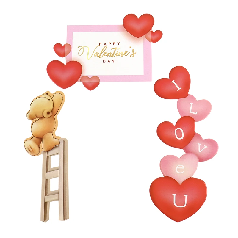 Heart Bear Cake Topper Toppers Flag I Love You Happy Valentine\'s Day Anniversary Baking Cake Dessert DIY Decor Party Supplies