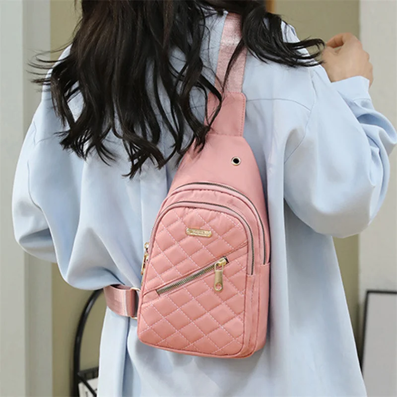 여성용 복합 원단 레저 숄더백, 배낭 자수 단색 나일론 여행 지갑, 가슴 가방