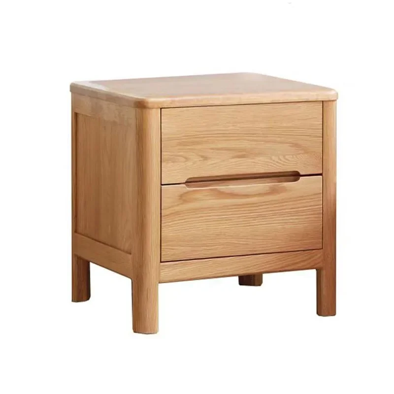Modern minimalist solid wood bedside table, North American oak double drawn bedside table, light table