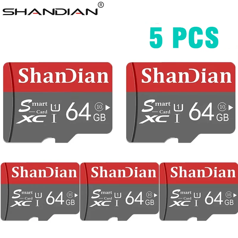 SHANDIAN 5 PCS LOT 100% Original Memory Card 128GB 64GB 32GB 8GB A1 TF SD Card Class 10 UHS-1 Flash Card for Monitoring Phone/PC