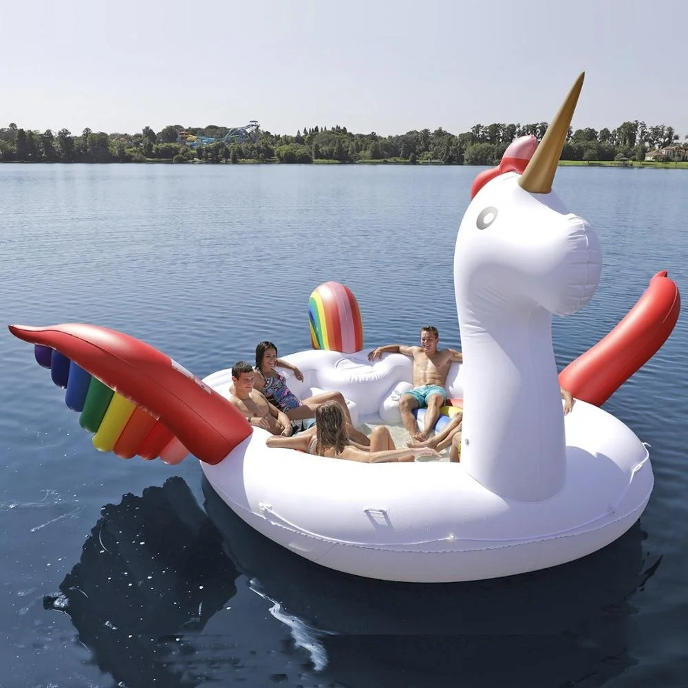 Huge 6 Person Inflatable Unicorn Floating Island Large Pool Float Beach Toy 4