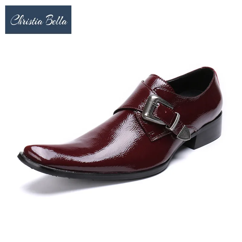 British Style Wine Red Real Leather Men Shoes Buckle Strap Business Formal Oxford Shoes Fashion Man Party Dress Shoes Large Size