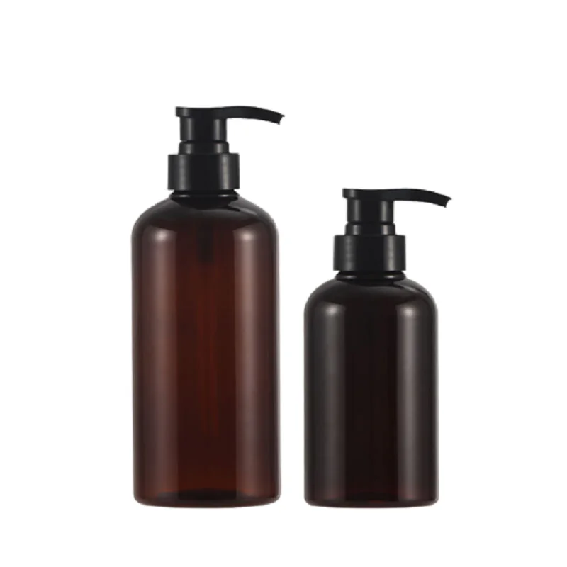 

Packing Brown Plastic Bottle Round Shoulder PET 300ML 500ML 10Pcs Black Lotion Press Pump Refillable Portable Packaging