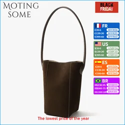 Motingsome Top Quality Suede Leather Bag for Women Underarm Shoulder Bucket Autumn New Lady Retro Handbag and Purses 2024