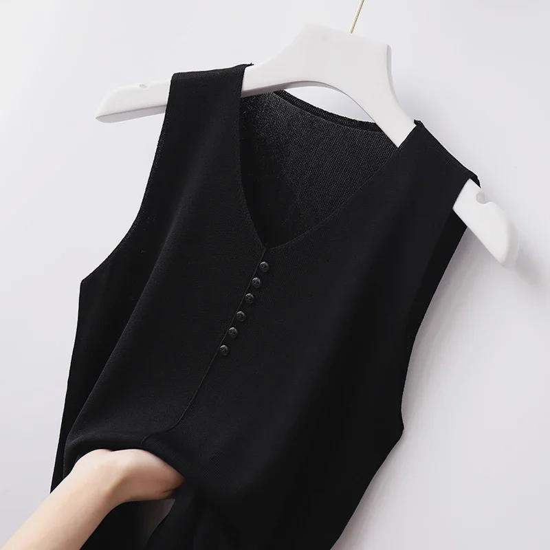 Blusa De Moda sin mangas para Mujer, Top De punto con cuello en V, camisola, Tops sin mangas para Mujer D550 2024