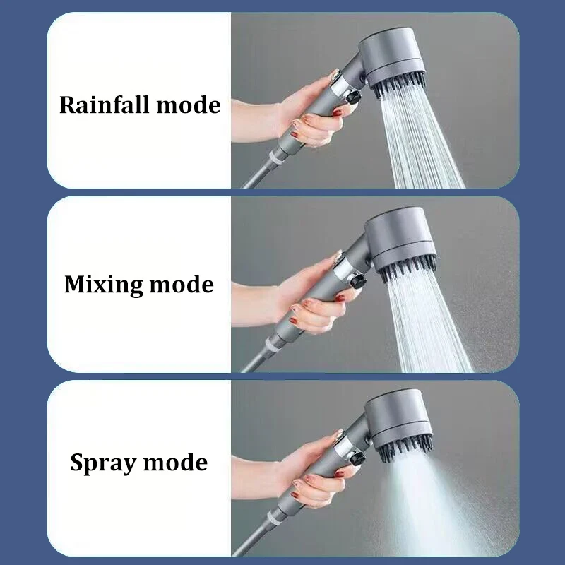 High Pressure Filter Shower Head 3 Modes One-key Stop Water Massage Clean Powerful Pressurized Shower Nozzle
