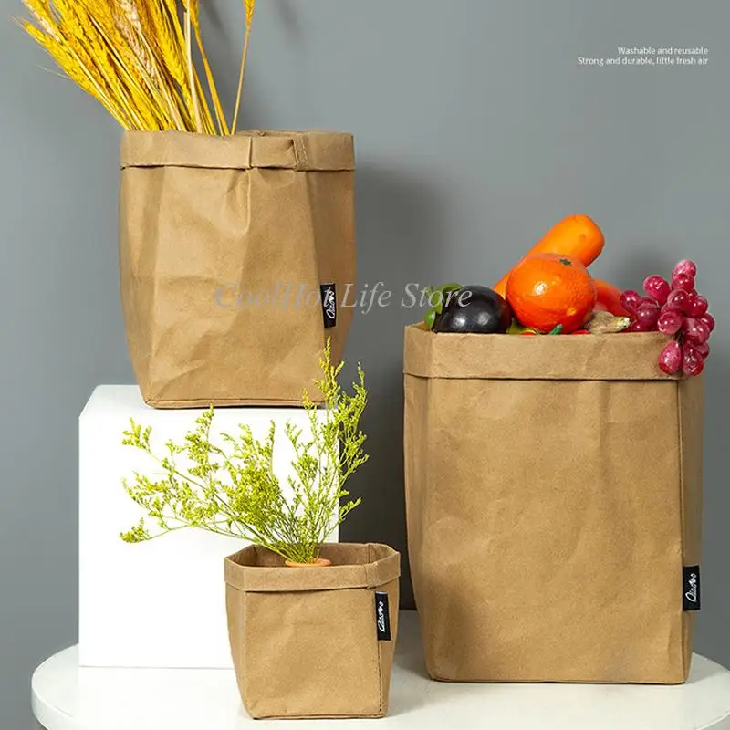 Refrigerator Organizer Washable Kraft Paper Bags Multifunctional Storage Bag for Food Fruit Desktop Storage Kitchen Accessories