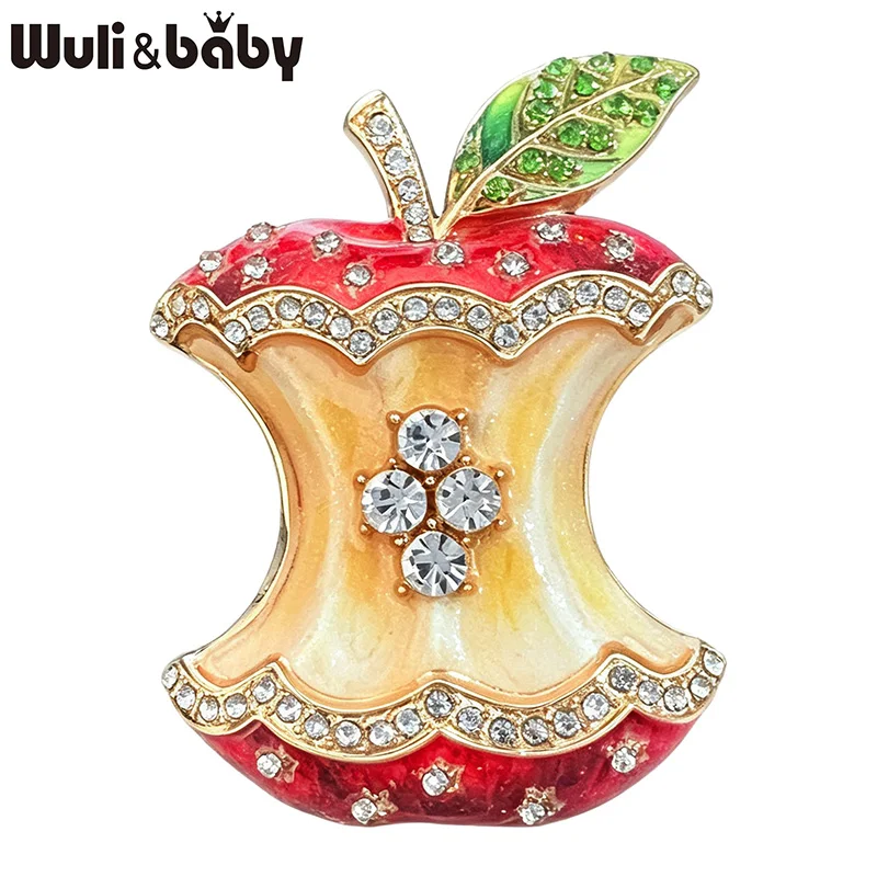Wuli&baby Lovely Retro Apple Core Brooches For Women 3-color Rhinestone Enamel Apples Office Brooch Pin Teachers' Day Gifts