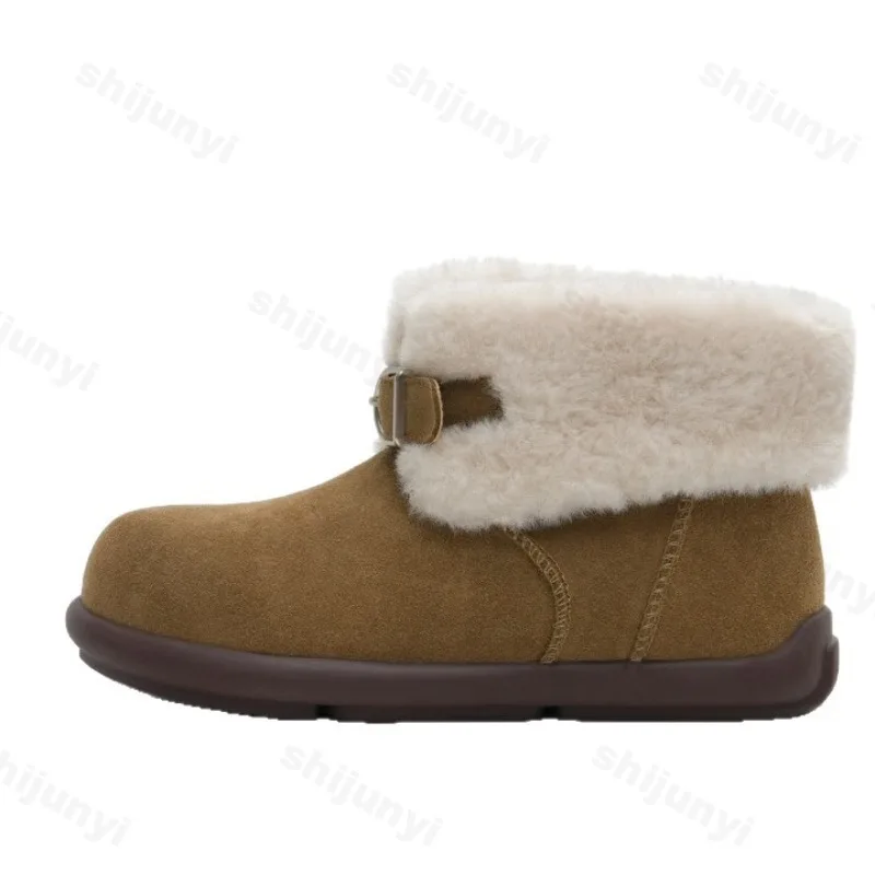 أزياء المرأة أحذية بوت قصيرة الشتاء مشبك حزام أفخم رشاقته عدم الانزلاق أحذية قطنية الراحة تود أكثر من حافة منصة أحذية الثلوج #6