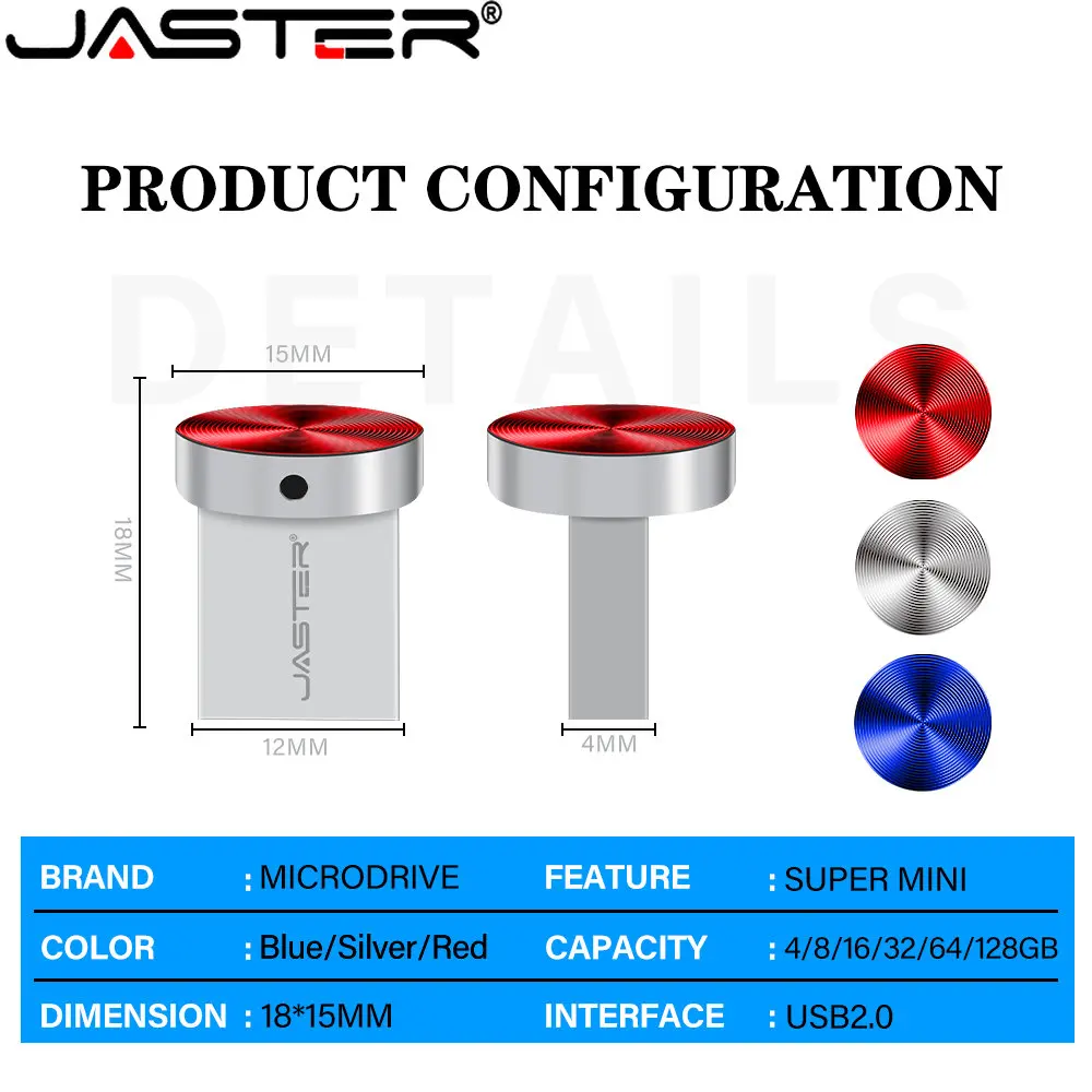 JASTER Metal Blue USB Flash Drives Free Custom Logo Pen Drive 64GB 32GB 16GB 8GB  Mini Waterproof  Creative Gift USB Stick