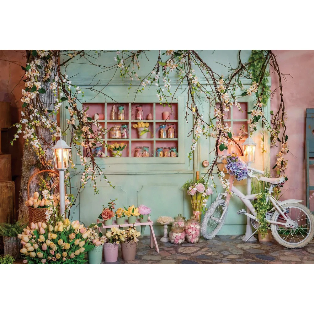 Laeacco Flower Shop Backdrop Rose Spring Scenery Girls Birthday Party Baby Shower Portrait Photography Background Photo Studio