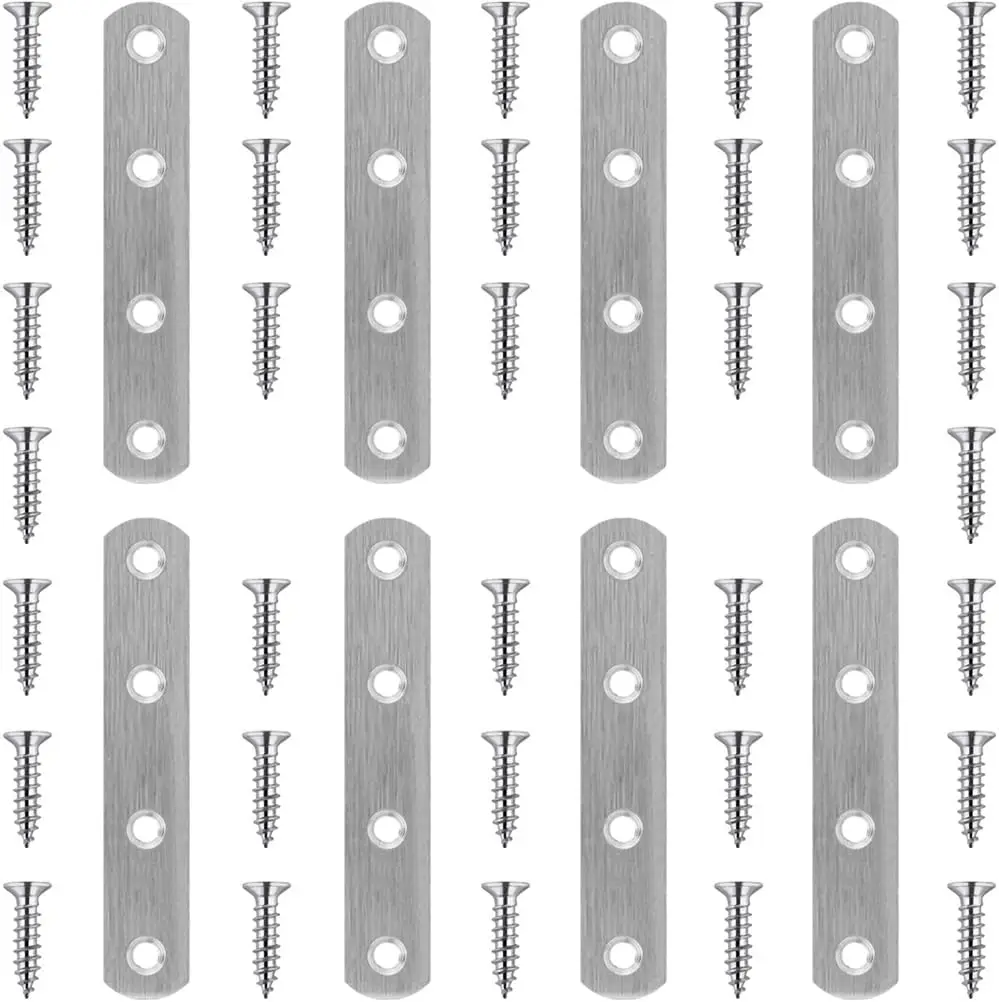 

8 Pack 4 Inch Stainless Steel Flat Straight Brace Brackets Mending Plates for Wood Furniture Repair with Screws