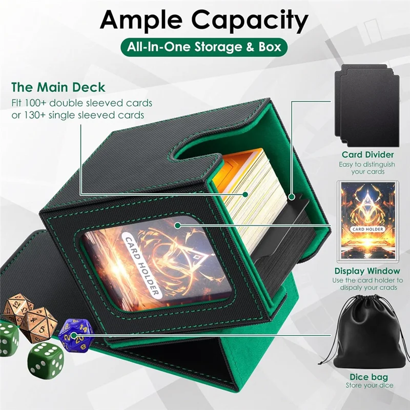 

N03R-Коробка для карточек с дисплеем, коробка для карт, подходит для 100 карт с двойным рукавом, портативная коробка для хранения карт большой емкости