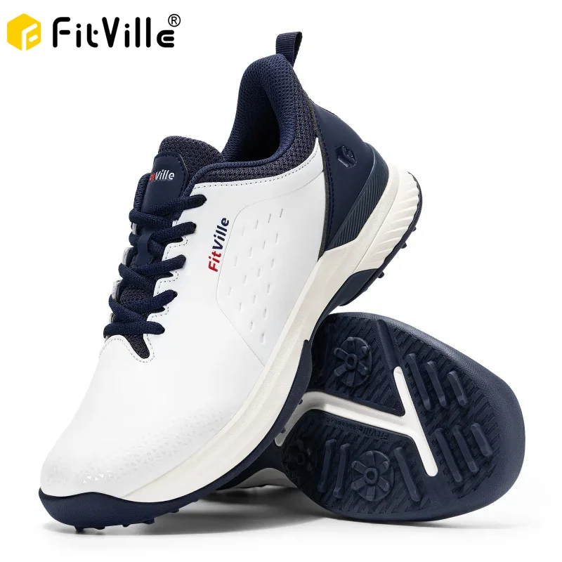 FitVille Men'S Golf Shoes Extra Wide Waterproof, Professional No-Slip Spiked Golf Shoes With Arch Support For Wide Feet