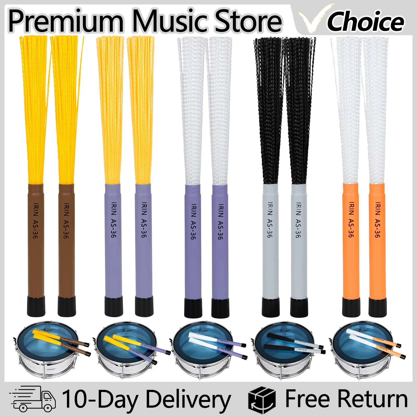 IRIN 1 Paar Trommelbürsten Drumstick AS-36 Nylondraht Jazz Drum Sticks Bürsten Stange Percussion Instrument Zubehör Teile