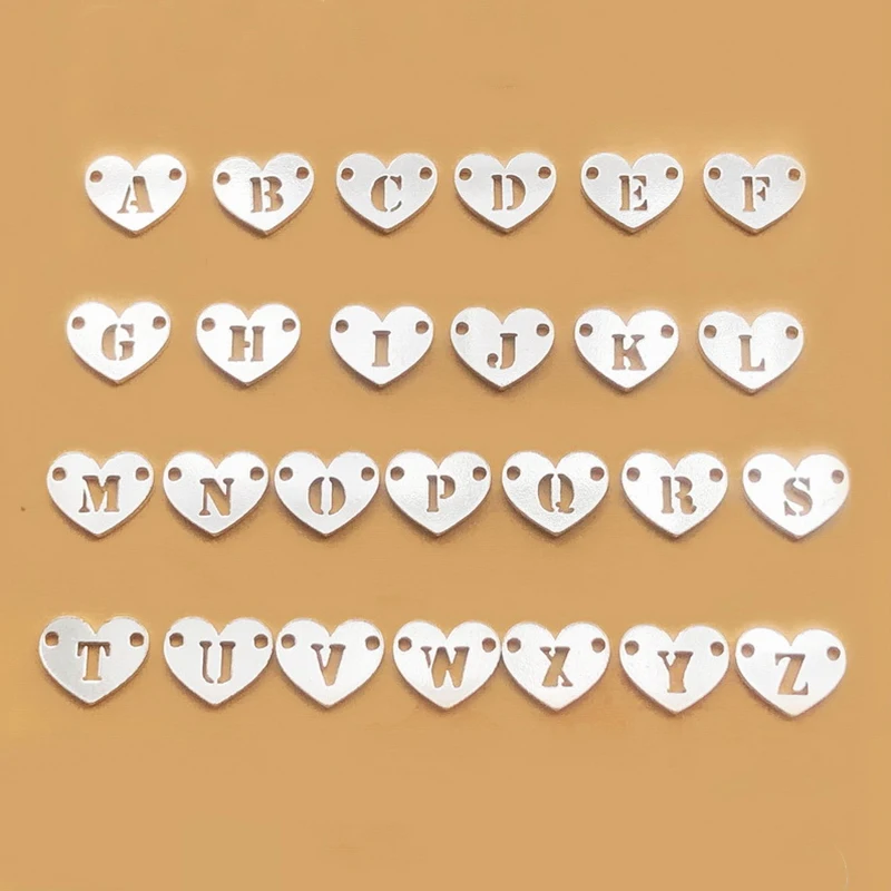 925 Sterling Silver A-Z Letter Heart Charm Connector For Bracelet Necklace Earring DIY Jewelry Findings Handmade Accessories