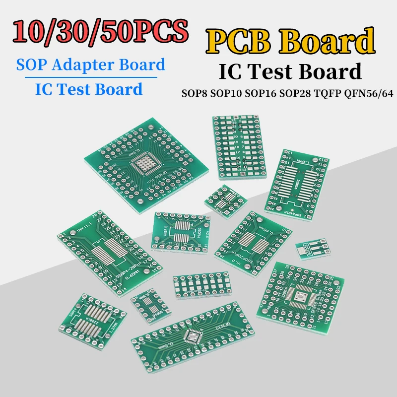 10/30/50pcs SOP Patch Adapter Board SOP8 SOP10 SOP16 SOP28 TQFP QFN IC Test Board PCB Board