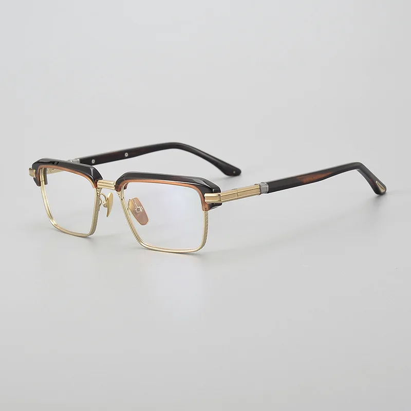 Top Quality Brand Design Square Glasses Frame for Men Handmade Titanium Trendy Eyeglasses Vintage Ultralight Spectacles Eyewear