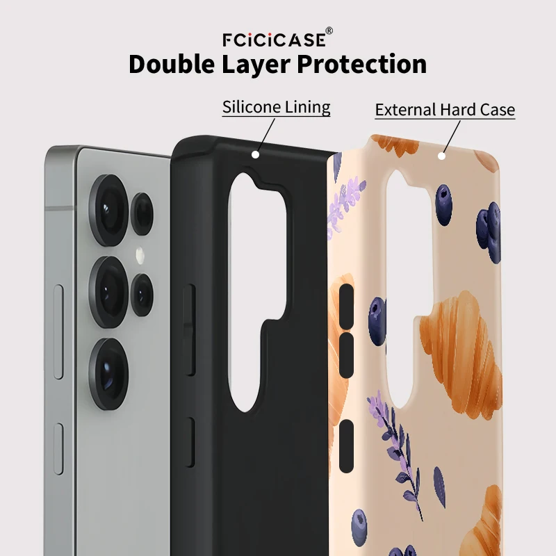 Fcicicase S25 Ultra Bread Pattern Phone Case For Samsung A56 A36 A26 A16 S24+ S23 Plus S20 FE Double-layer Acrylic PC Cover