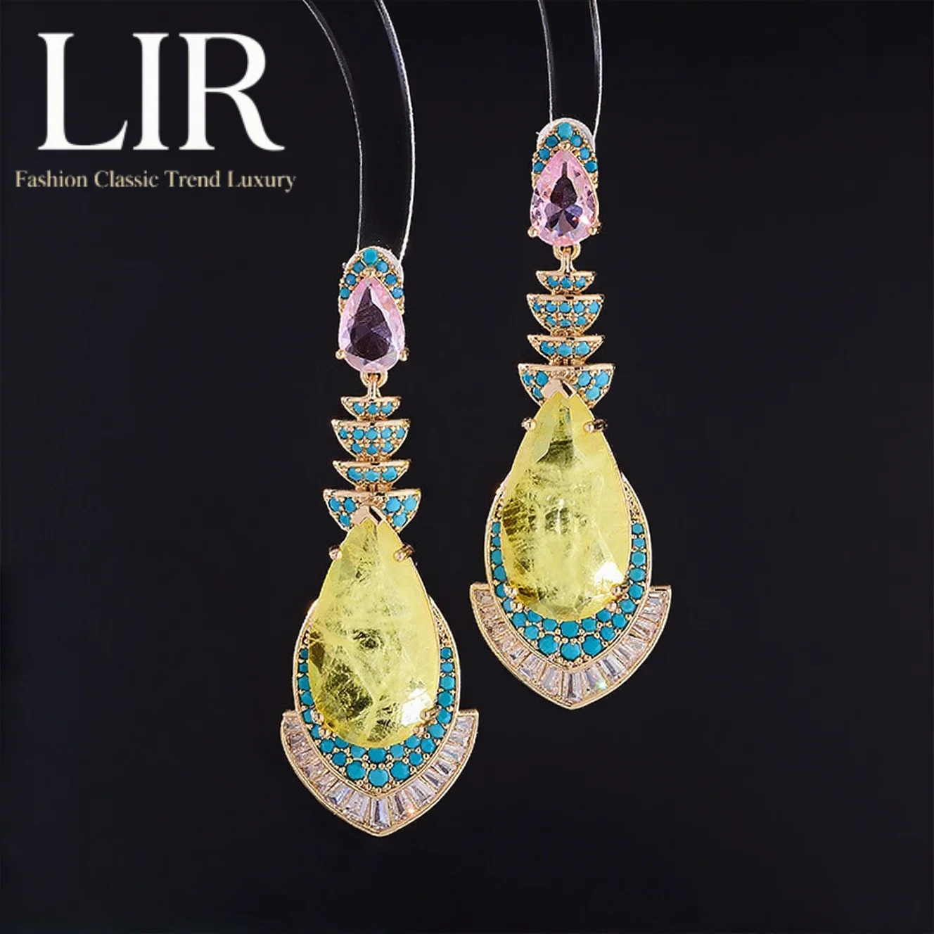 

Женские серьги LIR: инкрустация цирконом ААА, драгоценный каплевидный камень, лицо - обрамление, 2 цвета на выбор