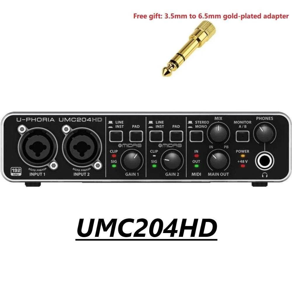 New UMC204HD External Sound Card Recording Audio Interface Sound Card Live Broadcast USB Computer Fever