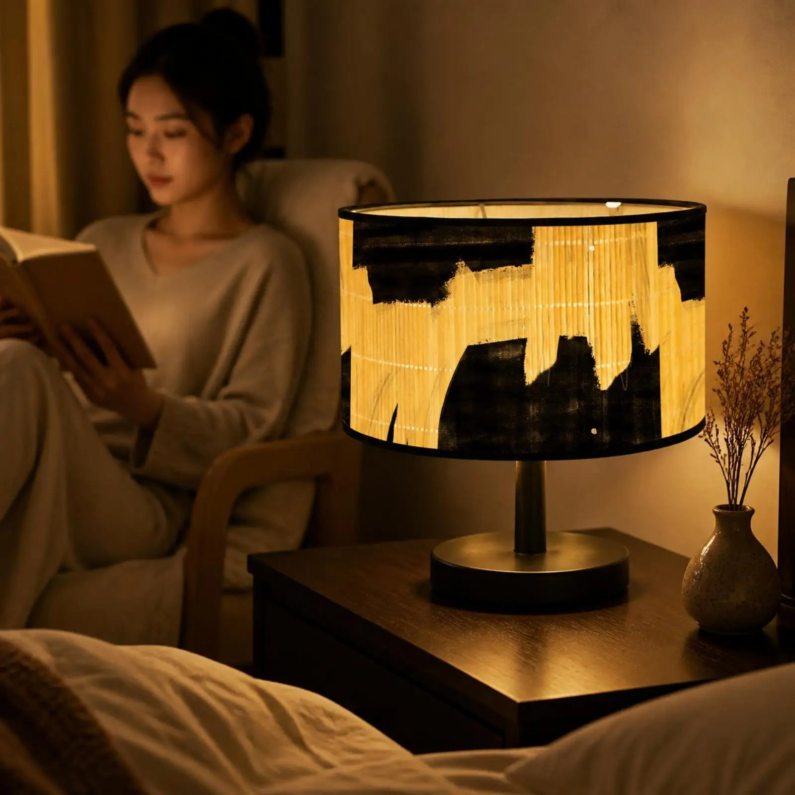 Black Trim Woven Bamboo Ceiling Lamp Cover E27 Compatible Shade for Bedroom Living Room Ambient Lighting