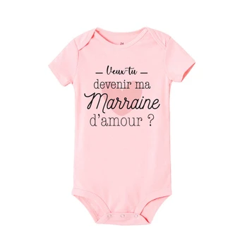 Do You Want To Be ma marraine imprimer bébé barboteuse marraine demande infantile body nouveau-né à manches courtes combinaison enfant en bas âge vêtements 4
